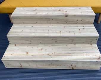 3 tier / rise Hot tub / spa garden access steps - decking boards - wooden - 100cm wide - Handrail optional item