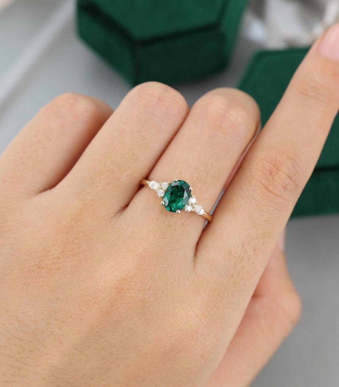 2CTW Emerald Green Diamond Engagement Ring Lab Created Etsy