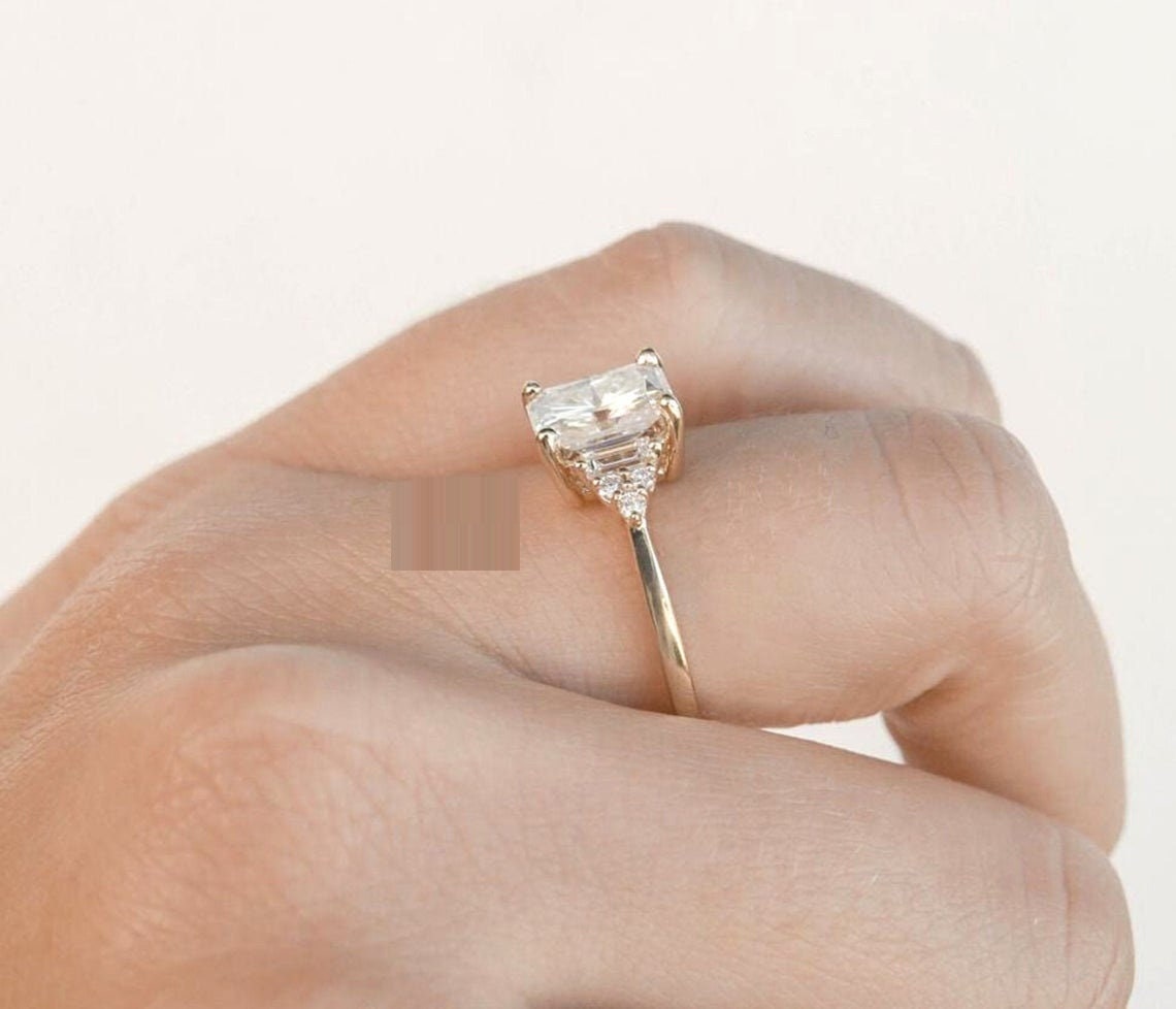 4.00CT Emerald Cut Lab Created Diamond Engagement Ring Etsy