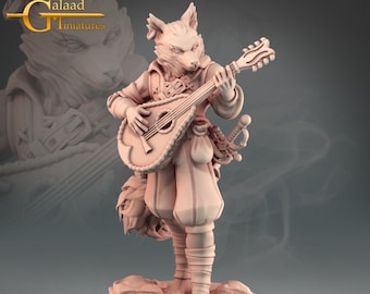 DnD Tabaxi Kitsune Bard holding a lute Unpainted Miniature