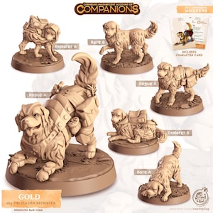 DnD Dog Companion | Goud | Golden Retriever ongeverfd miniatuur