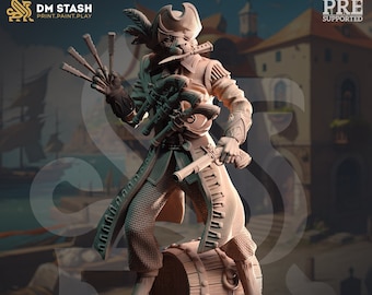 DnD Kara'Ta, The Catfolk Corsair | Tabaxi/Gunslinger/Rogue/Swashbuckler Unpainted Miniature