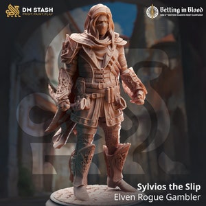 DnD | Pathfinder | TTRPG - Sylvios the Slip - Elven Rogue Gambler - Male Elf Rogue | Thief | Fighter Unpainted Miniature