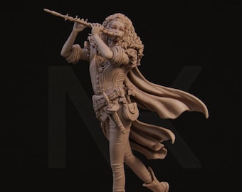 DnD | TTRPG | Pathfinder Female Human Bard with Flute Unpainted Miniature