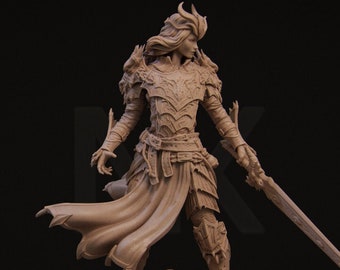 DnD | TTRPG | Pathfinder Female Human Paladin | Fighter | Warrior Unpainted Miniature