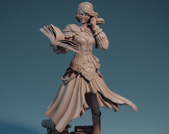 DnD - TTRPG - Pathfinder Female Human Wizard | Sorcerer | Librarian  Unpainted Miniature