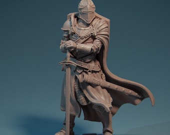 DnD - TTRPG - Pathfinder Human Male Paladin | Fighter | Knight Unpainted Miniature