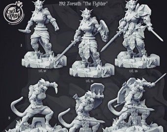 Miniatura sin pintar de luchadora Dragonborn femenina de DnD