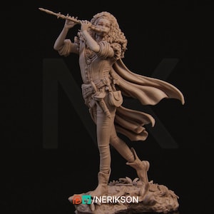 DnD | TTRPG | Pathfinder Female Human Bard with Flute Unpainted Miniature
