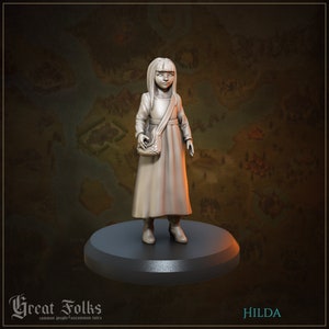 DnD Female Villager / Young girl with a purse - Hilda Unpainted Miniature