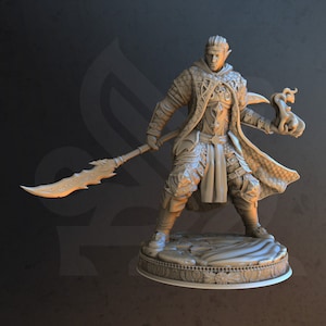 DnD Elf Warlock - Polearm Unpainted Miniature
