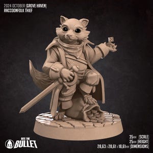 DnD | Pathfinder | TTRPG Racoon Folk Rogue | Scoundrel | Thief Unpainted Miniature
