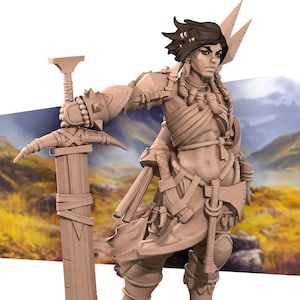 DnD | Pathfinder | TTRPG Hjälte - Kvinnlig Mänsklig Barbar, Kämpe, Beskyddare Omålad Miniatyr