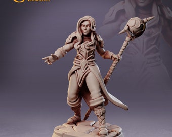 D&D Weibliche Person Magier, Zauberer, Magier, Hexenmeister, unbemalte Miniatur