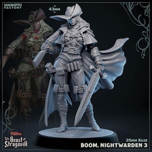 DnD | Pathfinder | TTRPG Hero - Boom Female Human Gunslinger | Fighter | Rogue Unpainted Miniature