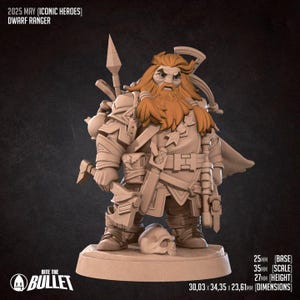 DnD | Pathfinder | TTRPS Hero - Male Dwarf Ranger | Fighter | Rogue Unpainted Miniature