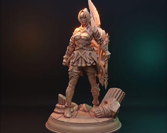 D&D | Pfadfinder | TTRPG Weiblicher Elfen-Paladin | Kämpfer | Unbemalte Miniatur des Klerikers