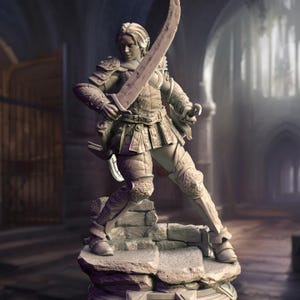 DnD | Pathfinder | TTRPG Scarlett Female Elf Fighter | Barbarian | Adventurer Unpainted Miniature