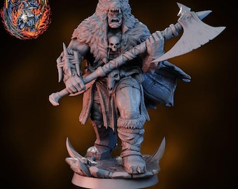 DnD | TTRPG | Pathfinder Varkos, Manlig Orc | Halv Orc Barbar | Kämpe | Krigare Omålad Miniatyr