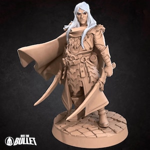 DnD | Pathfinder | TTRPG Male Drow with Familiar - Elf Ranger | Fighter | Rogue Unpainted Miniature