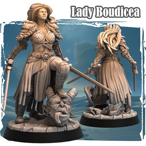 DnD - TTRPG - Pathfinder Hero - Lady Boudicea Human Female Paladin | Fighter | Knight Unpainted Miniature