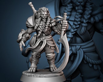 D&D Leonin - Löwe Volk Barbar - Kämpfer Unbemalte Miniatur
