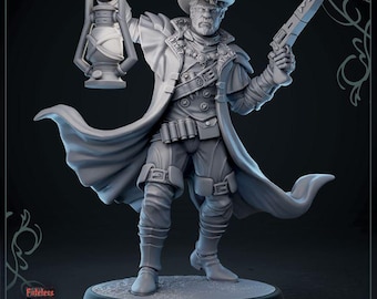 DnD | Pathfinder | TTRPG Hero - Nufergski Male Human Gunslinger | Fighter | Bandit Captain Unpainted Miniature