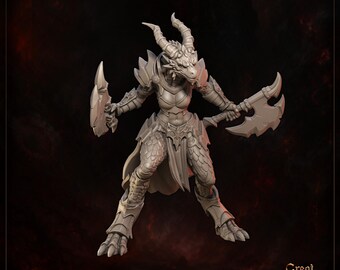 Skara Ashfang, Female Dragonborn Barbarian, Ranger, Fighter, Rogue Unpainted Miniature