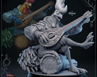 DnD | Pathfinder | TTRPG Evan a Vale Male Roosterfolk Bard | Performer |  Rogue  Unpainted Miniature