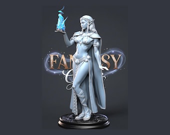 DnD | Pathfinder | TTRPG Kaelith Aranor, Female Elf Wizard, Sorcerer, Mage, Warlock Unpainted Miniature
