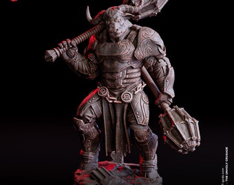 DnD | Pathfinder | TTRPG Hero - Brumak, Minotaur Warlord  Male Minotaur Barbarian | Fighter | Paladin Unpainted Miniature