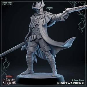 DnD | Pathfinder | TTRPG Hero Nightwarden Male Human Gunslinger | Fighter | Rogue Unpainted Miniature