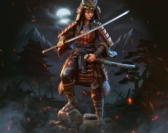 DnD | Pathfinder | TTRPG Hero - Lady Aiko - Female Samurai, Rogue, Bard, Fighter Unpainted Miniature