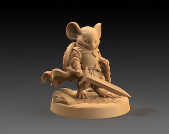 Miniatura sin pintar de Mousefolk luchador, paladín, explorador y pícaro de DnD/Pathfinder/TTRPG