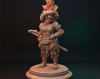 DnD | Pathfinder | TTRPG Female Human Rogue | Swashbuckler | Pirate | Fighter Unpainted Miniature