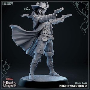 DnD | Pathfinder | TTRPG Hero - Nightwarden Female Human Gunslinger | Fighter | Rogue Unpainted Miniature