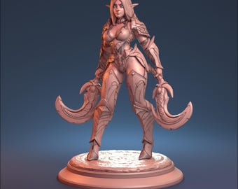 D&D | Pfadfinder | TTRPG Heldin - Adalis, Elfenkämpferin | Schurke | Assassine Unbemalte Miniatur