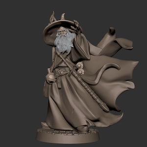 DnD | Pathfinder | TTRPG Male Human Wizard | Fighter | Grey Wizard Unpainted Miniature
