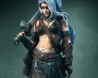 D&D | TTPR | Pathfinder Lia - Weiblicher Mensch Barbar | Kämpfer | Schurke| Monsterjäger-Unbemalte Miniatur