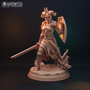 DnD | Pathfinder | TTRPG Female Tielfing Paladin | Fighter | Warrior Unpainted Miniature