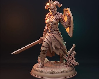 D&D | Pfadfinder | TTRPG Weiblicher Tielfing Paladin | Kämpfer | Krieger Unbemalte Miniatur