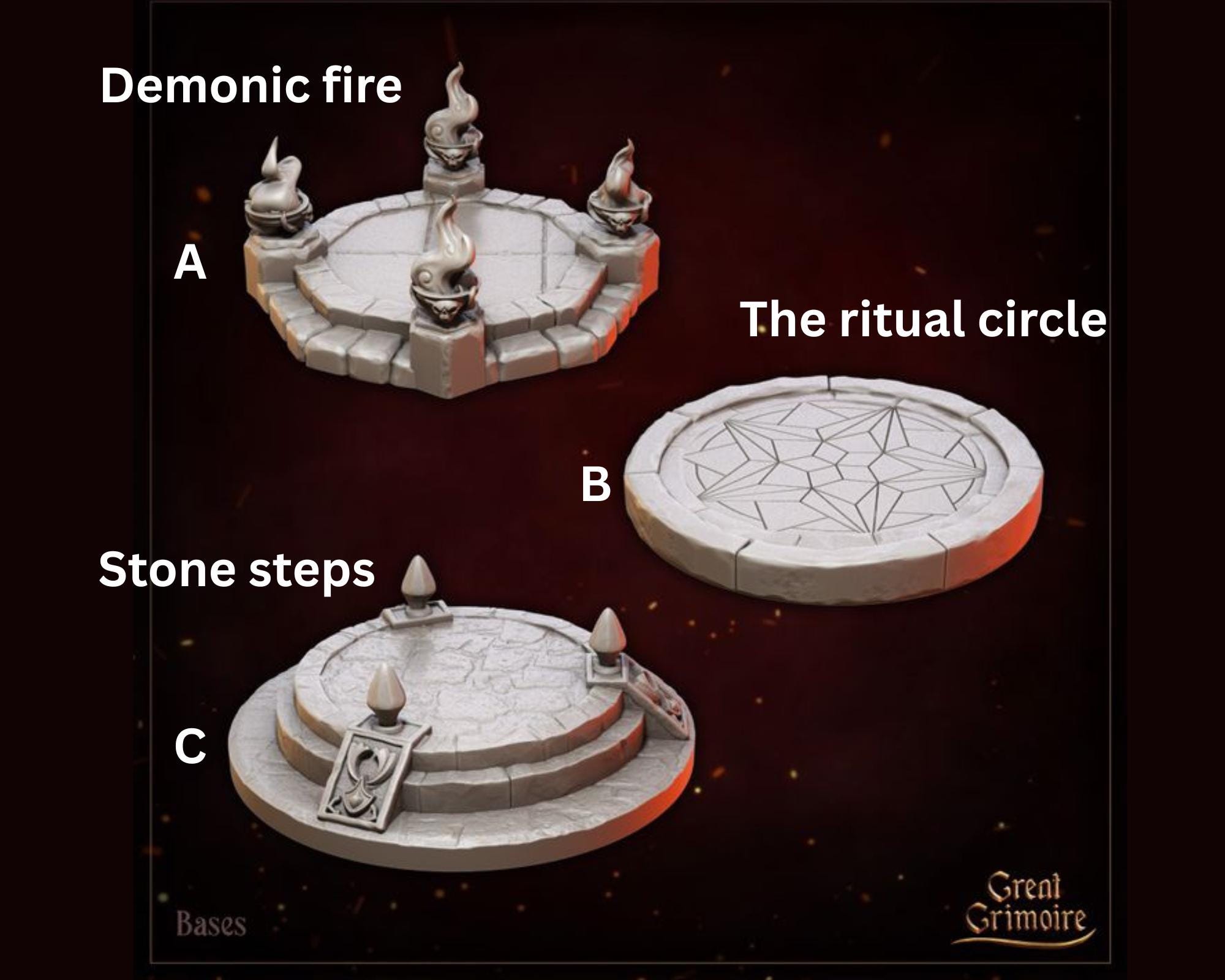 Dnd Demonic Fire, Ritual Circle & Stone Steps Unpainted Bases - Etsy