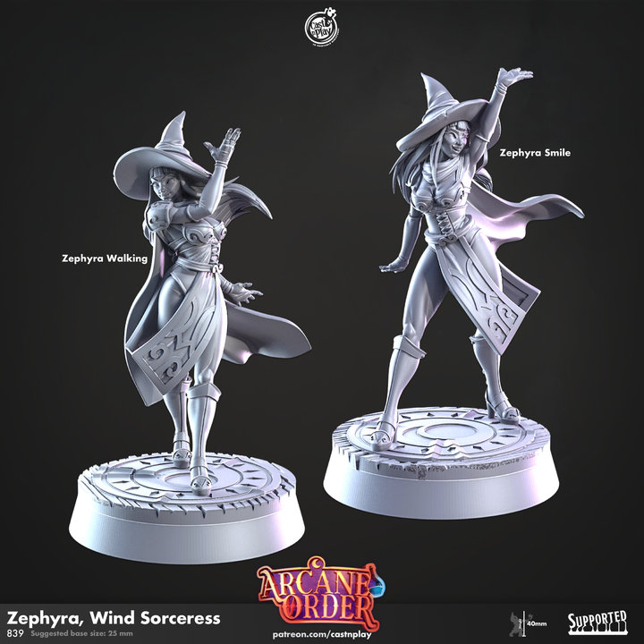 DnD | Pathfinder | TTRPG Zephyra, Wind Sorceress Female Wizard | Mage | Sorcerer | Warlock Unpainted Miniature