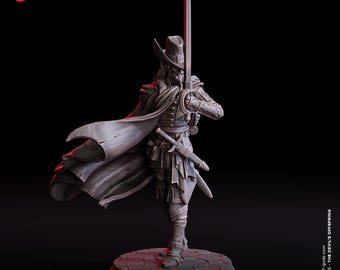 DnD | Pathfinder | TTRPG Hero - Ser Calviero, Lone Crusader Male Human Swashbuckler | Rogue | Fighter | Bard Unpainted Miniature