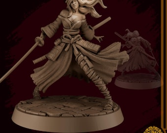 DnD | Pathfinder | TTRPG Tomoe Kurosaki, Female Human Warrior, Samurai, Ronin Unpainted Miniature