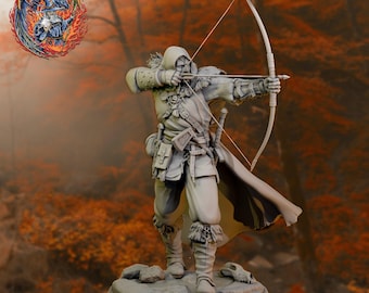 DnD | TTRPG | Pathfinder Torvin the Ranger shooting a bow, Male Human Fighter | Ranger | Rogue Unpainted Miniature