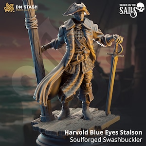 DnD | Pathfinder | TTRPG  Harvold Blue Eyes Stalson - Soulforged Swashbuckler - Warforged Fighter | Rogue | Pirate Unpainted Miniature