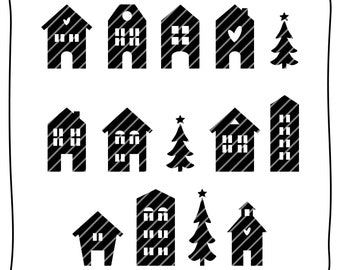 Plotter file houses houses laser file SVG png dxf