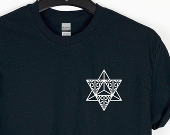 Merkaba com flor da vida camiseta geometria sagrada, camisa minimalista, espiritualidade, presente místico