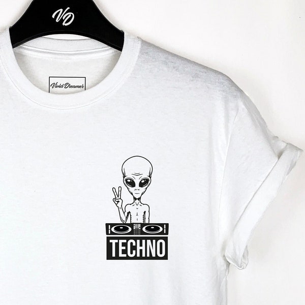 Genere personalizzato, maglietta DJ con Techno Alien, fan della musica, camicia Techno, camicia Mixing, vestito Rave, regalo DJ